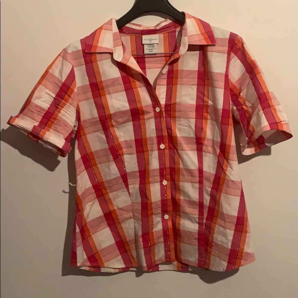 Jaclyn Smith hot colors plaid light weight t shirt